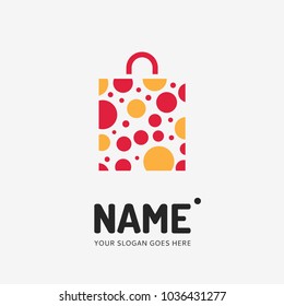 Shopping bag, dots. Vector logo design. Business concept icon.