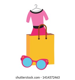 shopping bag dress eyeglasses pop art elements vector illustration