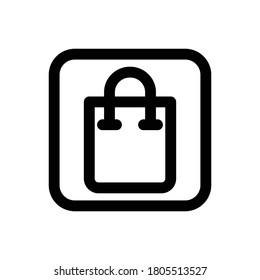 Vector de icono de contorno de comercio de la bolsa de compras E. aislado en fondo blanco (comercio electrónico) vector de contorno de icono. aislado en fondo blanco