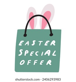 Shopping bag. Easter special offer. Sale. Business concept. Flat vector illustration on white background.