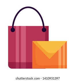 shopping bag email message on white background vector illustration