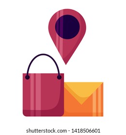 shopping bag email and navigation pin vector illustration