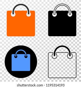 Shopping bag EPS vector icon with contour, black and colored versions. Illustration style is flat iconic symbol on chess transparent background.