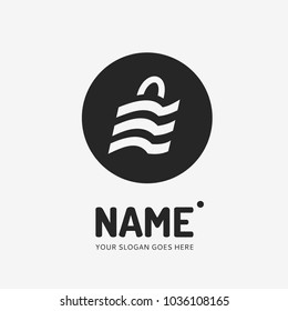 Shopping bag and flag. Vector logo design. Business concept icon.