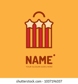 Shopping bag and flag. Vector logo design. Business concept icon.