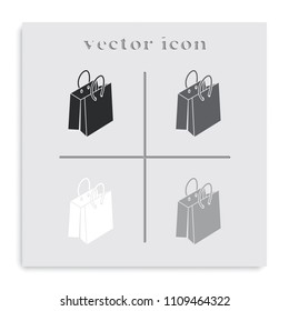 Shopping bag flat black and white vector icon.