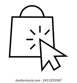 Icono plano de la bolsa de compras con el contorno del clic. Elemento aislado.