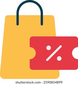 Shopping Bag flat Icon for Retail Purchases. Store packaging design, reusable bag symbol, eco-friendly shopping vector