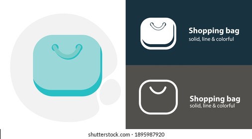 icono plano de bolso de compra, con bolsa de compra simple, icono de línea