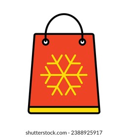 Ilustración del vector de icono plano de la bolsa de compras aislada en fondo blanco. Uso para Navidad, Decoración, Tarjeta de felicitación Etc.