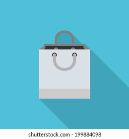 Shopping bag flat icon whith long shadow. Vector illustration.