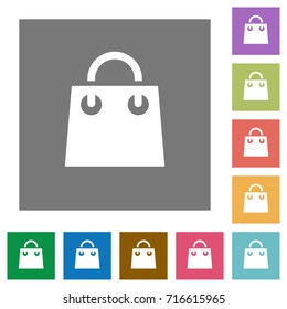Shopping bag flat icons on simple color square backgrounds