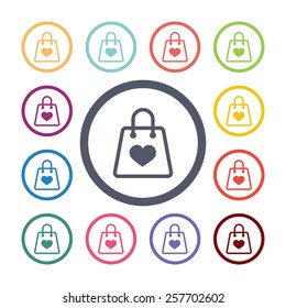 shopping bag flat icons set. Open colorful buttons 