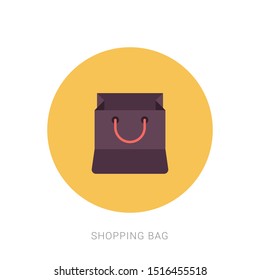 Shopping bag flat vector icon. Yellow theme concept