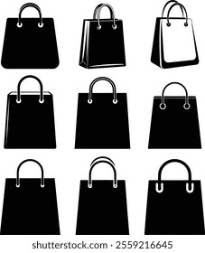 Shopping Bag Flat Vector Icon Set For Logo Design