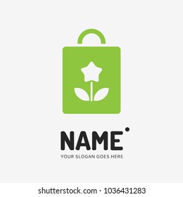 Shopping bag flower. Vector logo design. Business concept icon.
