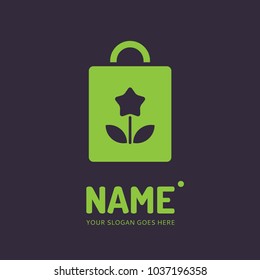 Shopping bag flower. Vector logo design. Business concept icon.