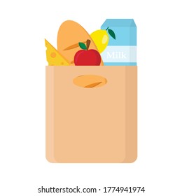 Shopping bag with food flat icon isolated on white background. Vector illustration. Eps 10