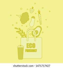Shopping Bag With Food. Purchases In Eco Bag,zero west ,vector 