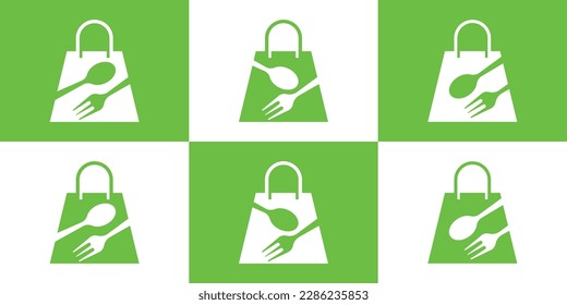 shopping bag and fork logo design shop food icon vector illustration