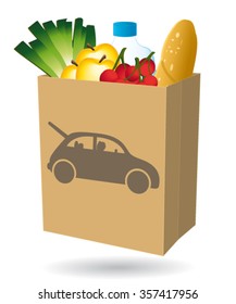 Shopping bag. Fresh food. Drive icon. Vector illustration I.