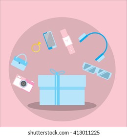 shopping bag gift box and goods