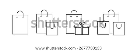 Shopping Bag and Gift Box Icon Set Vector Illustration for Online Store, E-commerce, Retail Shop, Sale, Delivery, and Packaging.