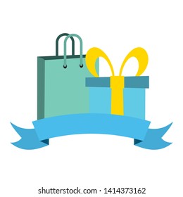 shopping bag and gift box on white background