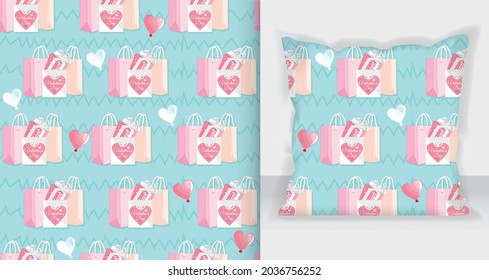 shopping bag and gift box pattern for valentine's day card design. 