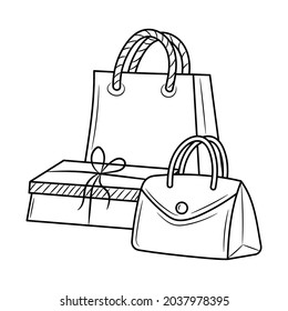 Shopping bag with gift doodle vector illustration