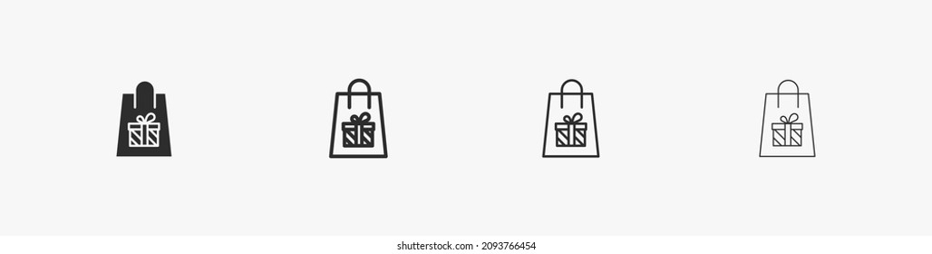 Bolsa de compras con vector de icono de regalo. Icono negro aislado con trazo editable para negocios y marketing. Juego de una bolsa de regalo para el diseño. Ilustración de caja de regalo lineal