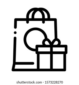 Shopping Bag with Gift Inside Icon Vector. Outline Shopping Bag with Gift Inside Sign. Isolated Contour Symbol Illustration