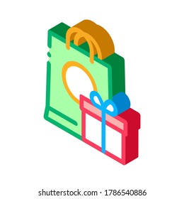 Shopping Bag with Gift Inside Icon Vector. Isometric Shopping Bag with Gift Inside sign. color isolated symbol illustration