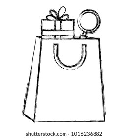 shopping bag with gift and magnifying glass