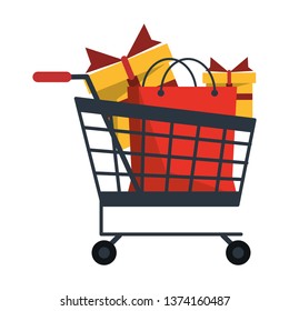 Shopping bag and gifts in cart