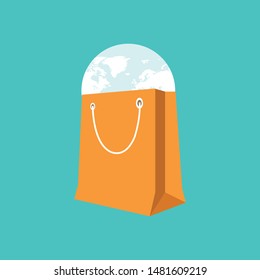 A shopping bag with globe concept of global shopping 