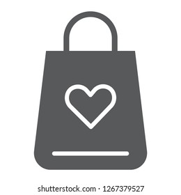 Shopping bag glyph icon, love and gift, package with heart sign, vector graphics, a solid pattern on a white background, eps 10.