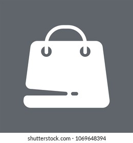 Shopping bag glyph vector icon. White isolated symbol for interface on gray background.