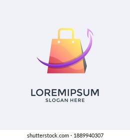 Diseño del logotipo de gradiente de la bolsa de compras Premium Vector