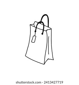 Shopping bag hand drawn outline doodle icon. Mall sales, buy in store, gift pack, market and consumerism concept. Vector sketch illustration for print, web, mobile and infographics, white background