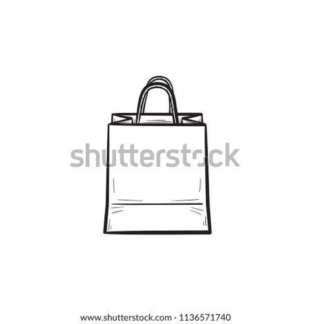 Shopping bag hand drawn outline doodle icon. Mall sales, buy in store, gift pack, market and consumerism concept. Vector sketch illustration for print, web, mobile and infographics, white background