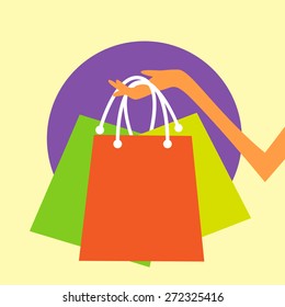 Shopping Bag Hand Icon Colorful Flat Design Vector Illustration