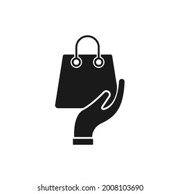 Shopping Bag with Hand icon Vector Design. Shopping Bag icon with Hand Gesture design concept for e-commerce, online store and marketplace website, logo, symbol, button, sign, app UI