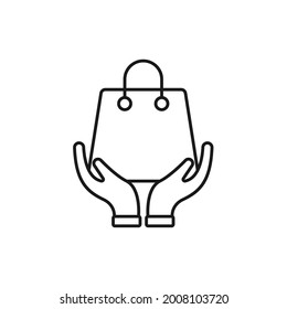 Shopping Bag with Hand icon Vector Design. Shopping Bag icon with Hand Gesture design concept for e-commerce, online store and marketplace website, logo, symbol, button, sign, app UI