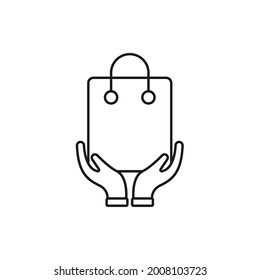 Shopping Bag with Hand icon Vector Design. Shopping Bag icon with Hand Gesture design concept for e-commerce, online store and marketplace website, logo, symbol, button, sign, app UI