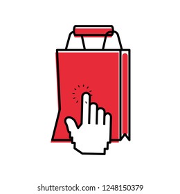 shopping bag with hand touching