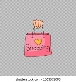 Shopping bag in a hand. Vector illustration