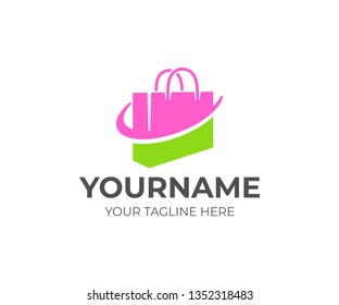 Shopping bag or handbag, package and online shop, logo design. Pack, store or shop, retail, shopping center and fashion, vector design and illustration