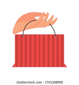 shopping bag hanging on hand on white background vector illustration design