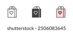 Shopping bag with heart different style icon set. Line, glyph and filled outline colorful version, outline and filled vector sign. Symbol, logo illustration. Vector graphics